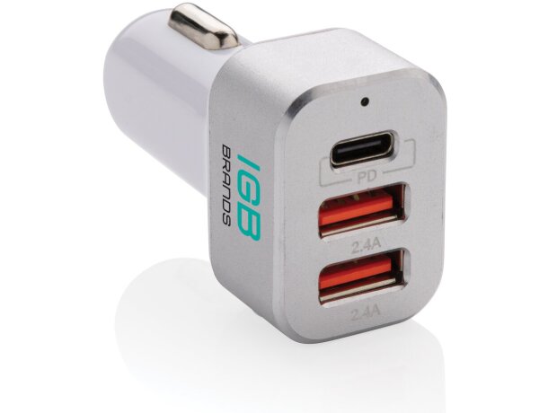 Cargador de coche rápido 30W con triple salida y PD Blanco detalle 5
