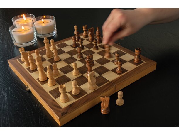 Juego de ajedrez plegable de madera de lujo Marron detalle 8