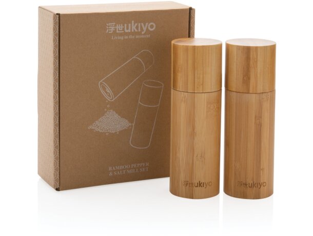 Set de molinillo de sal y pimienta de bambú Ukiyo Marron detalle 7