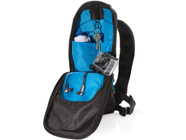 Mochila pequeña Explorer de senderismo 7L sin PVC Negro/azul detalle 7