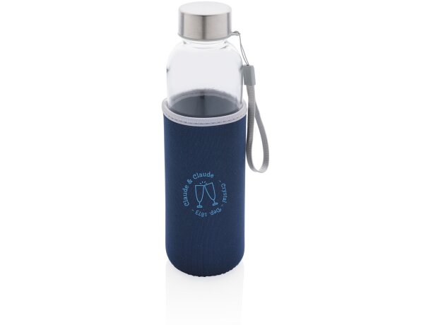 Botella de vidrio con funda de neopreno Azul detalle 36