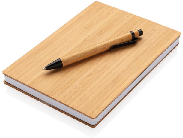 Mini libreta personalizada bambú sostenible Marron detalle 1