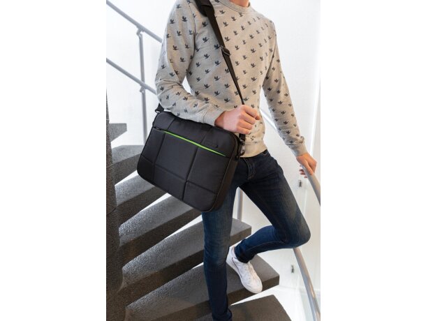 Maletín Soho para portátil 15.6 RPET sin PVC Negro/verde detalle 10
