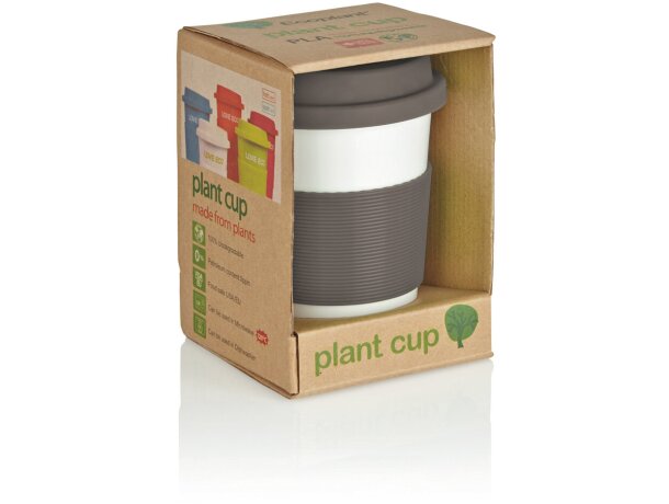 Taza de café ecológica con tapa y banda de silicona Gris/blanco detalle 2