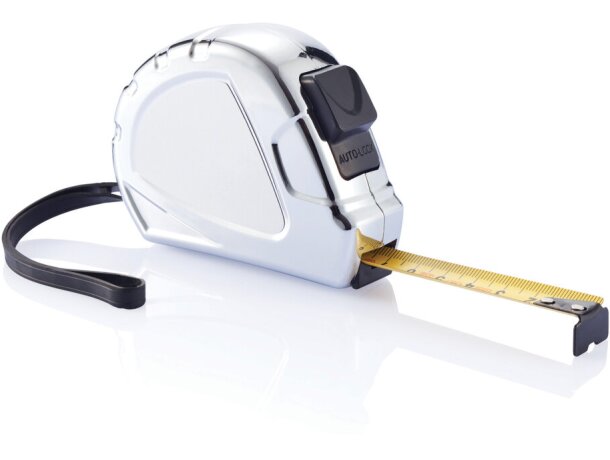 Flexómetros personalizados 3 m. con freno de metalizado Plata/negro detalle 3