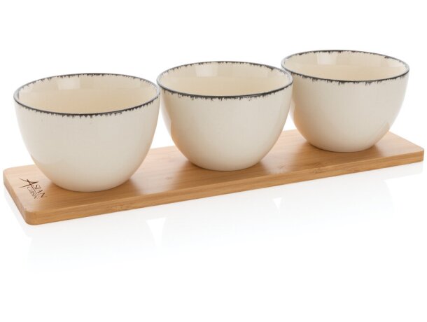 Set de cuencos Ukiyo de 3 piezas con bandeja de bambú Blanco/negro detalle 4
