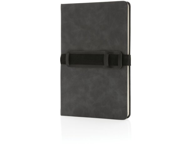 Cuaderno A5 personalizable Hombal PU gris con soporte móvil Gris detalle 8