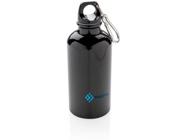 Botella deportiva de aluminio reutilizable con mosquetón Negro detalle 3