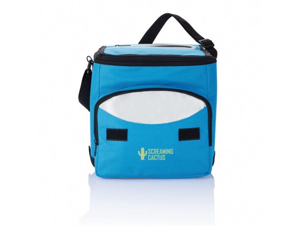 Bolsa térmica de poliéster con bolsillo frontal y correa ajustable Azul/plata detalle 9