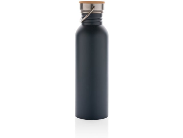 Botella moderna de acero inoxidable con tapa de bambú. Azul detalle 25