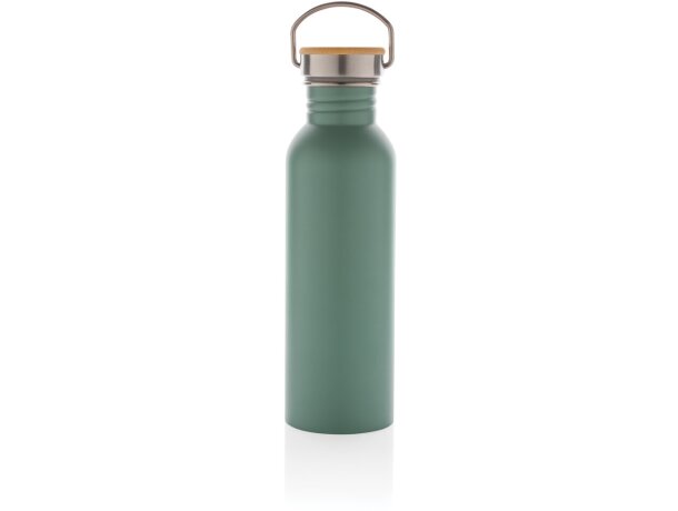 Botella moderna de acero inoxidable con tapa de bambú. Verde detalle 31