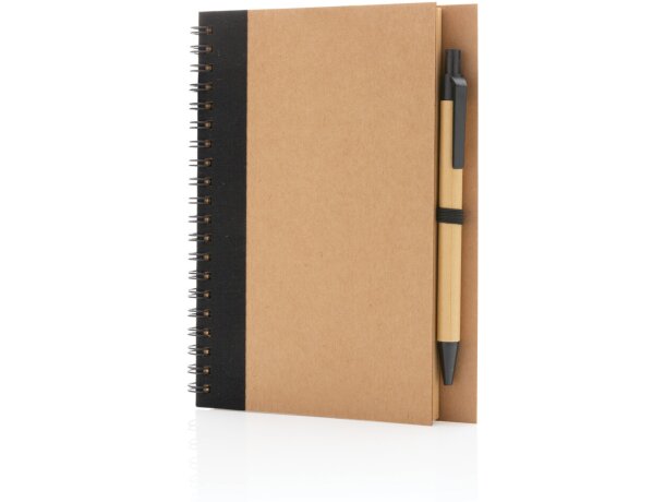 Libreta de anillas con hojas a rayas y bolígrafo kraft de cartón reciclado Verde detalle 28