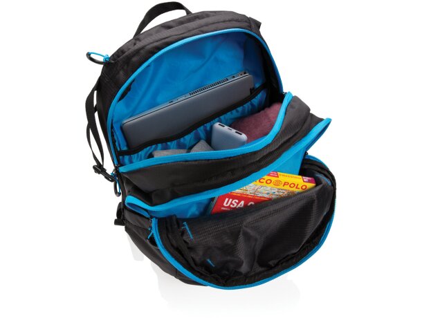 Mochila mediana Explorer de senderismo 26L sin PVC Negro/azul detalle 9