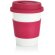 Taza de café ecológica con tapa y banda de silicona rosa/blanco