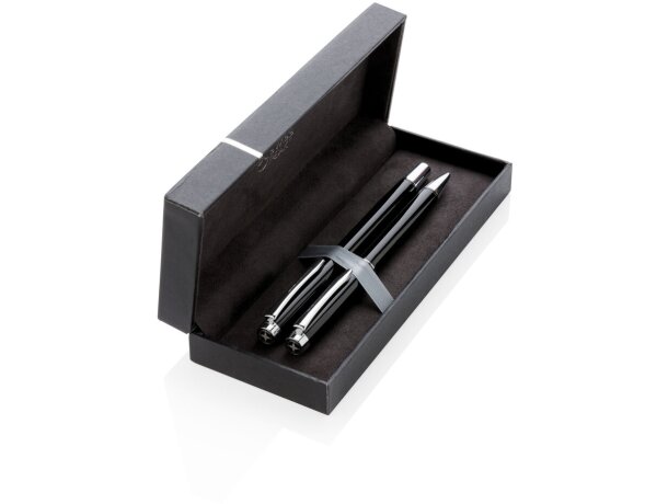 Sets boligrafos y rollers para empresas elegante latón tinta azul Negro/plata detalle 11