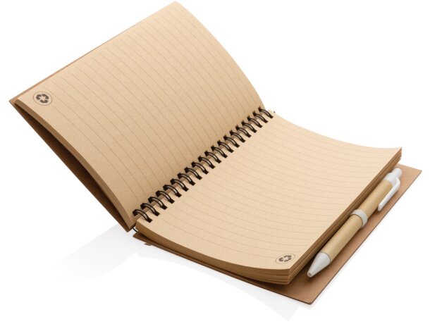 Libreta de anillas con hojas a rayas y bolígrafo kraft de cartón reciclado Blanco detalle 11