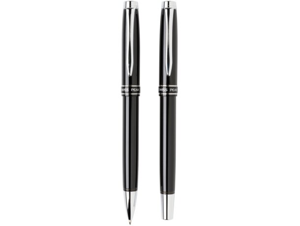Sets boligrafos y rollers para empresas elegante latón tinta azul Negro/plata detalle 1