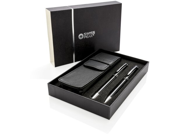Set roller y ball point de metal tinta azul con funda premium Negro/plata detalle 7