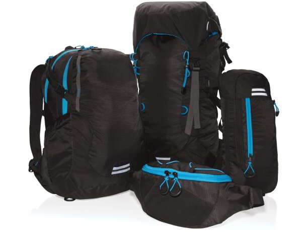 Mochila grande Explorer de senderismo 40L sin PVC Negro/azul detalle 16