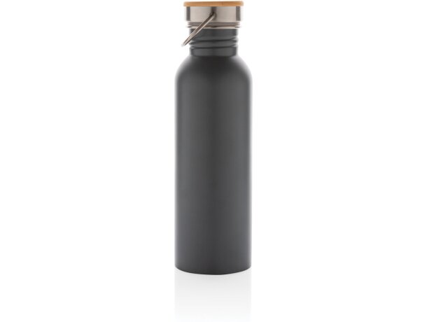 Botella moderna de acero inoxidable con tapa de bambú. Gris detalle 9