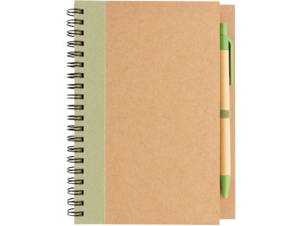 Libreta de anillas con hojas a rayas y bolígrafo kraft de cartón reciclado Verde detalle 23