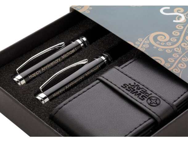 Set roller y ball point de metal tinta azul con funda premium Negro/plata detalle 11