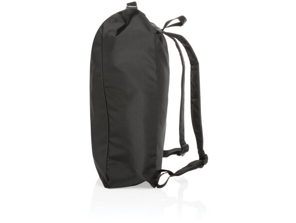 Mochila ecológica con logo hecha de botellas recicladas y ahorro de agua Negro detalle 4