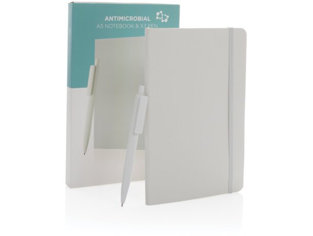 Libreta A5 antimicrobiana y set bolígrafos X3 Blanco detalle 7