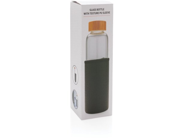 Botella de vidrio de borosilicato con funda de PU texturizad Negro detalle 9