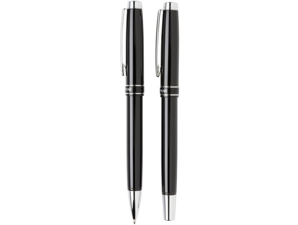 Sets boligrafos y rollers para empresas elegante latón tinta azul Negro/plata detalle 2