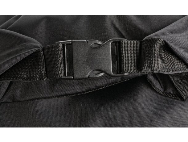 Mochila ecológica con logo hecha de botellas recicladas y ahorro de agua Negro detalle 6