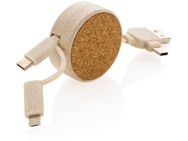 Enchufe personalizado USB retráctil Grottaglie corcho natural Marron detalle 5