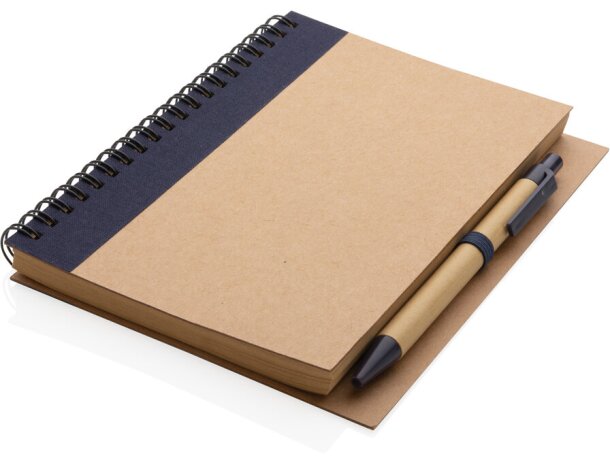 Libreta de anillas con hojas a rayas y bolígrafo kraft de cartón reciclado Azul detalle 15