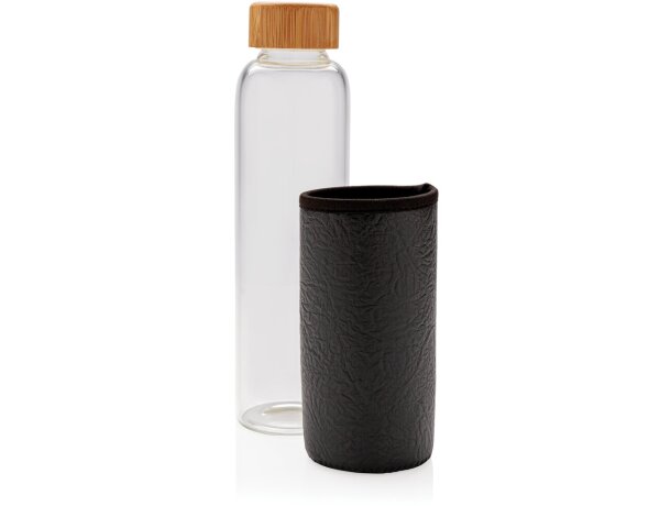 Botella de vidrio de borosilicato con funda de PU texturizad Negro detalle 2