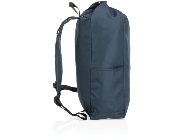 Mochila ecológica con logo hecha de botellas recicladas y ahorro de agua Azul marino detalle 25