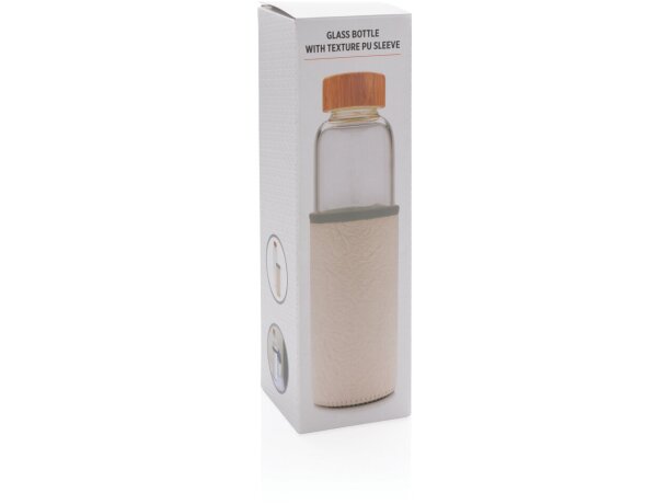 Botella de vidrio de borosilicato con funda de PU texturizad Blanco/gris detalle 18