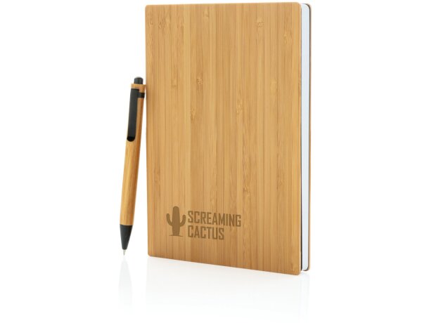 Mini libreta personalizada bambú sostenible Marron detalle 4