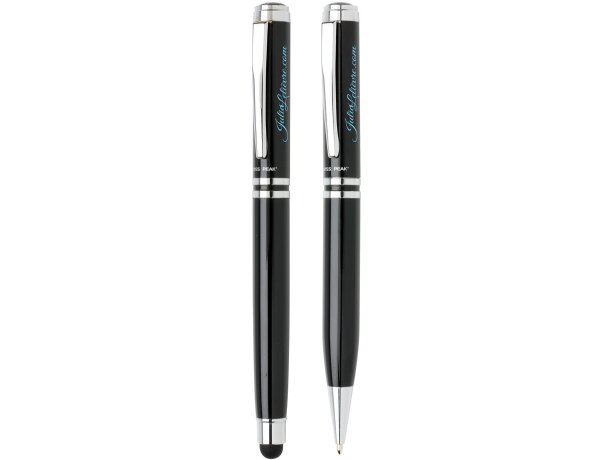 Set roller y ball point de metal tinta azul con funda premium Negro/plata detalle 9