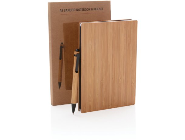 Mini libreta personalizada bambú sostenible Marron detalle 6