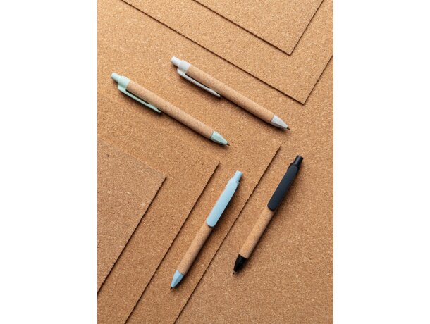 Bolis ecológicos publicitarios con pulsador paja de trigo tinta azul Blanco detalle 15