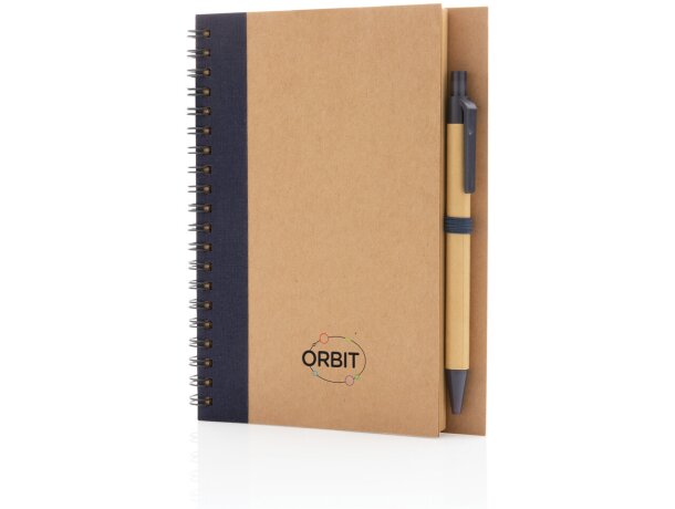 Libreta de anillas con hojas a rayas y bolígrafo kraft de cartón reciclado Azul detalle 19