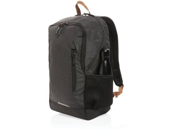 Mochila ecológica para publicidad con poliéster reciclado y trazador AWARE Negro detalle 5