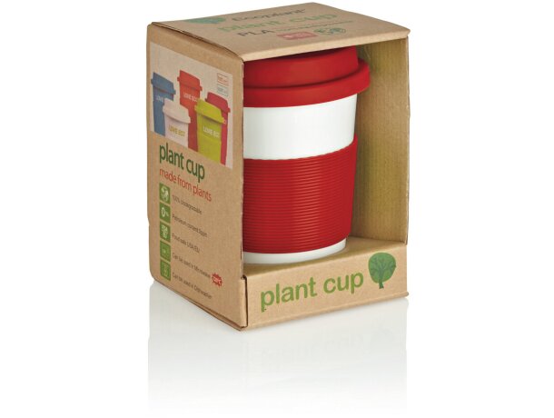 Taza de café ecológica con tapa y banda de silicona Rojo/blanco detalle 9