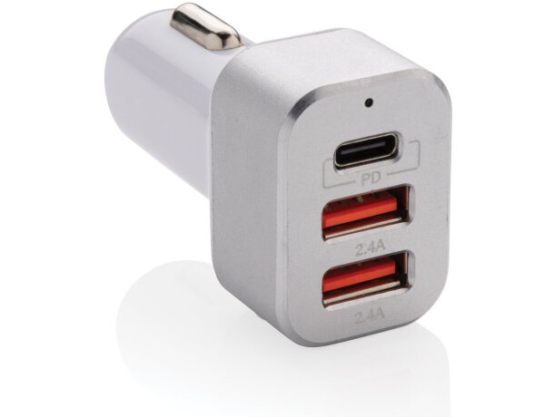 Cargador de coche rápido 30W con triple salida y PD Blanco detalle 8
