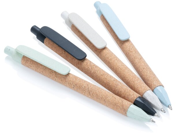 Bolis ecológicos publicitarios con pulsador paja de trigo tinta azul Negro detalle 5