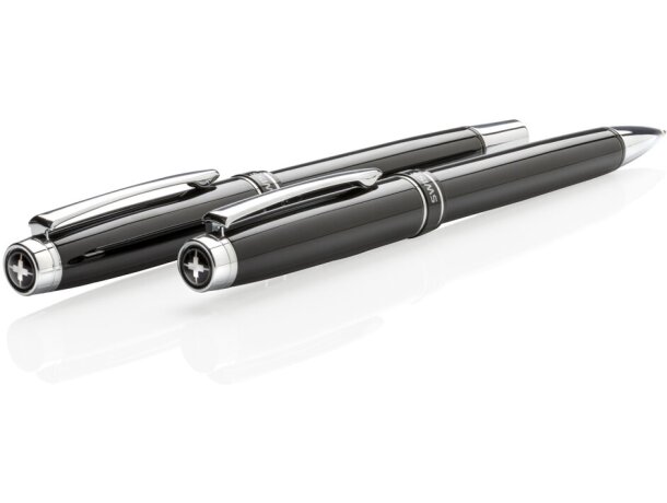 Sets boligrafos y rollers para empresas elegante latón tinta azul Negro/plata detalle 4