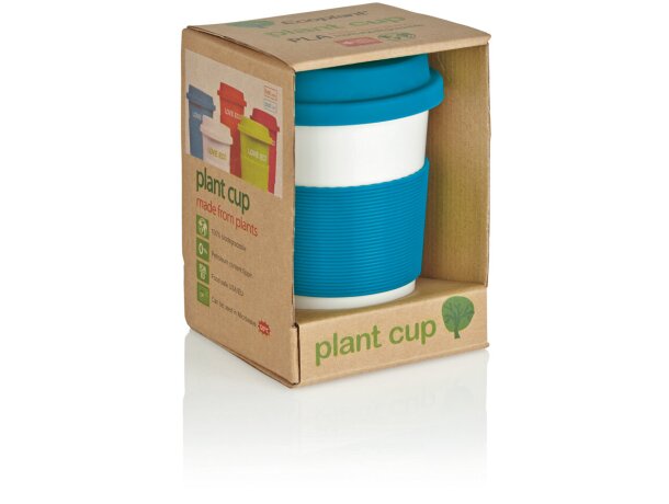 Taza de café ecológica con tapa y banda de silicona Azul/blanco detalle 21