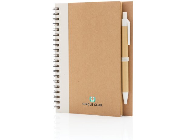 Libreta de anillas con hojas a rayas y bolígrafo kraft de cartón reciclado Blanco detalle 12