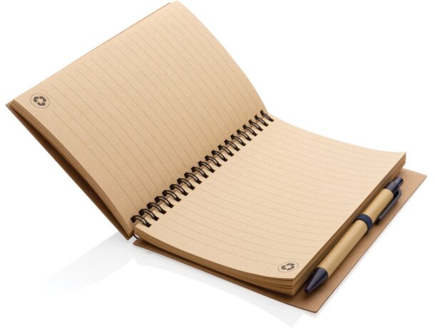 Libreta de anillas con hojas a rayas y bolígrafo kraft de cartón reciclado Azul detalle 18