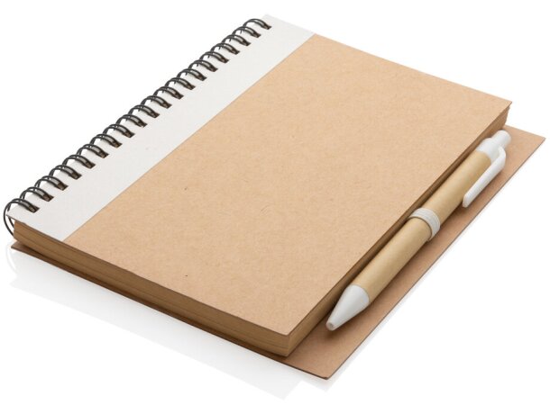 Libreta de anillas con hojas a rayas y bolígrafo kraft de cartón reciclado Blanco detalle 8